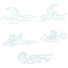 Set of wave lines,hand-drawn doodle blue wave vector, illustration design.decorative sea pattern. 