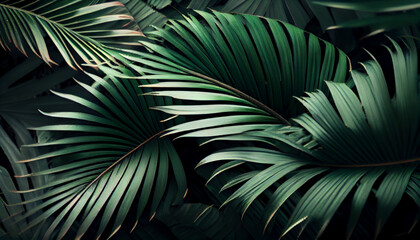 Closeup nature view of palm leaves background Ai generated image