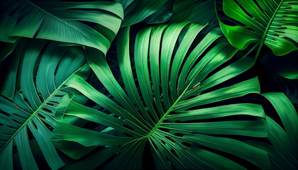 Obraz na płótnie Canvas Closeup nature view of palm leaves background Ai generated image