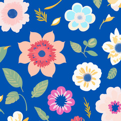 Fototapeta na wymiar Set of flat floral stickers on a blue background. Vector illustration for print