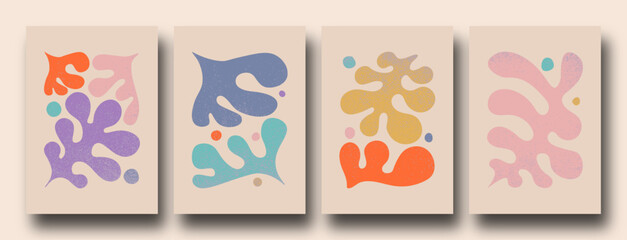 Contemporary organic shapes posters. Abstract modern trendy Matisse inspired minimal designs, Hand drawn Underwater floral retro art prints. pastel colors.