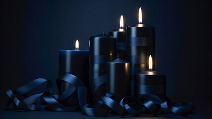 Black mourning candles on a dark background in the form of a bouquet of condolences, created by ai - obrazy, fototapety, plakaty