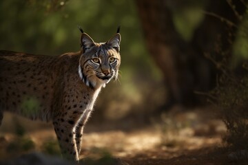 Naklejka na ściany i meble AI Generative - Wild and Free: Witness the Majestic Iberian Lynx Roaming the Beautiful Spanish and Portuguese Countryside