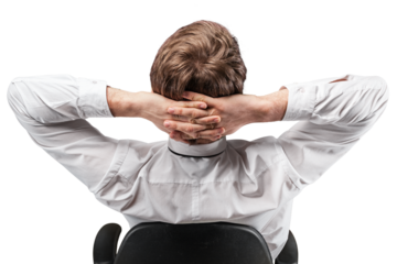 businessman sitting and empty poster in white shirt