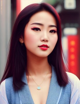 portrait of a japanese woman, beautiful asian woman, 80s, retro, city, tokyo, cute face, anime, generated ia