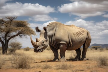 Obraz premium AI Generative - Save the Giants: Protect the Endangered White Rhinoceros