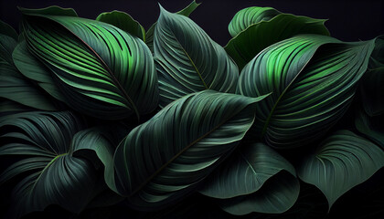 Obraz na płótnie Canvas Leafs of Spathiphyllum cannifolium abstract green background Ai generated image
