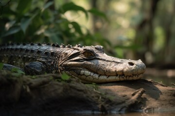 Fototapeta premium AI Generative - Rare Siamese Crocodile Spotted in Southeast Asia