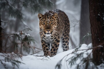 Obraz premium AI Generative - Rare and Majestic Amur Leopard Roaming Free