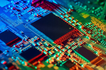 Electronic circuit board close up.	