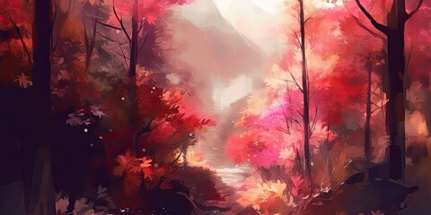Colorful forest, watercolor painting, generative ai
