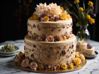 A close up of happy birthday cake for party celebration rich creamy baked isolated