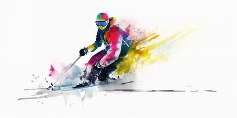 Skiing competitition, watercolor painting, generative ai - obrazy, fototapety, plakaty