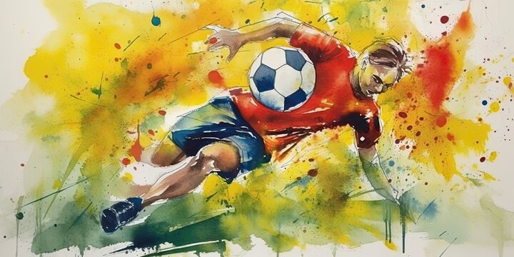 Soccer player, watercolor painting, generative ai