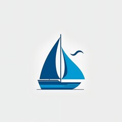 Sailboat logo, minimalist blue color flat design. generative AI