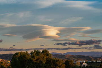 lenticular cloud at sunset in the sky of Alcañiz (Teruel-Spain)