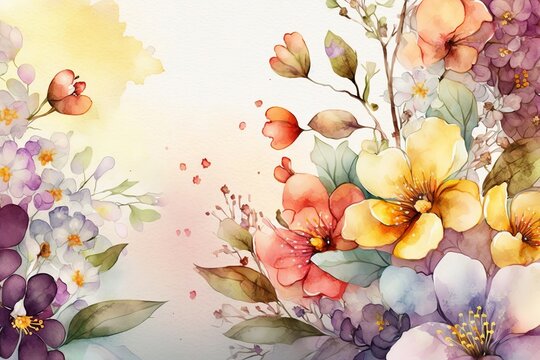 Watercolor colorful Flowers Background, Generative AI. © Graphic EngineerBD
