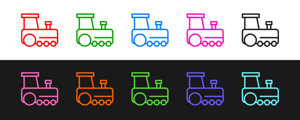 Set line Toy train icon isolated on black and white background. Vector