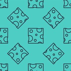 Black line Cheese icon isolated seamless pattern on green background. Vector