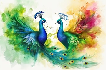 peacock watercolor painting, generative ai