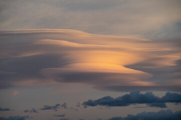 lenticular cloud at sunset in the sky of Alcañiz (Teruel-Spain)