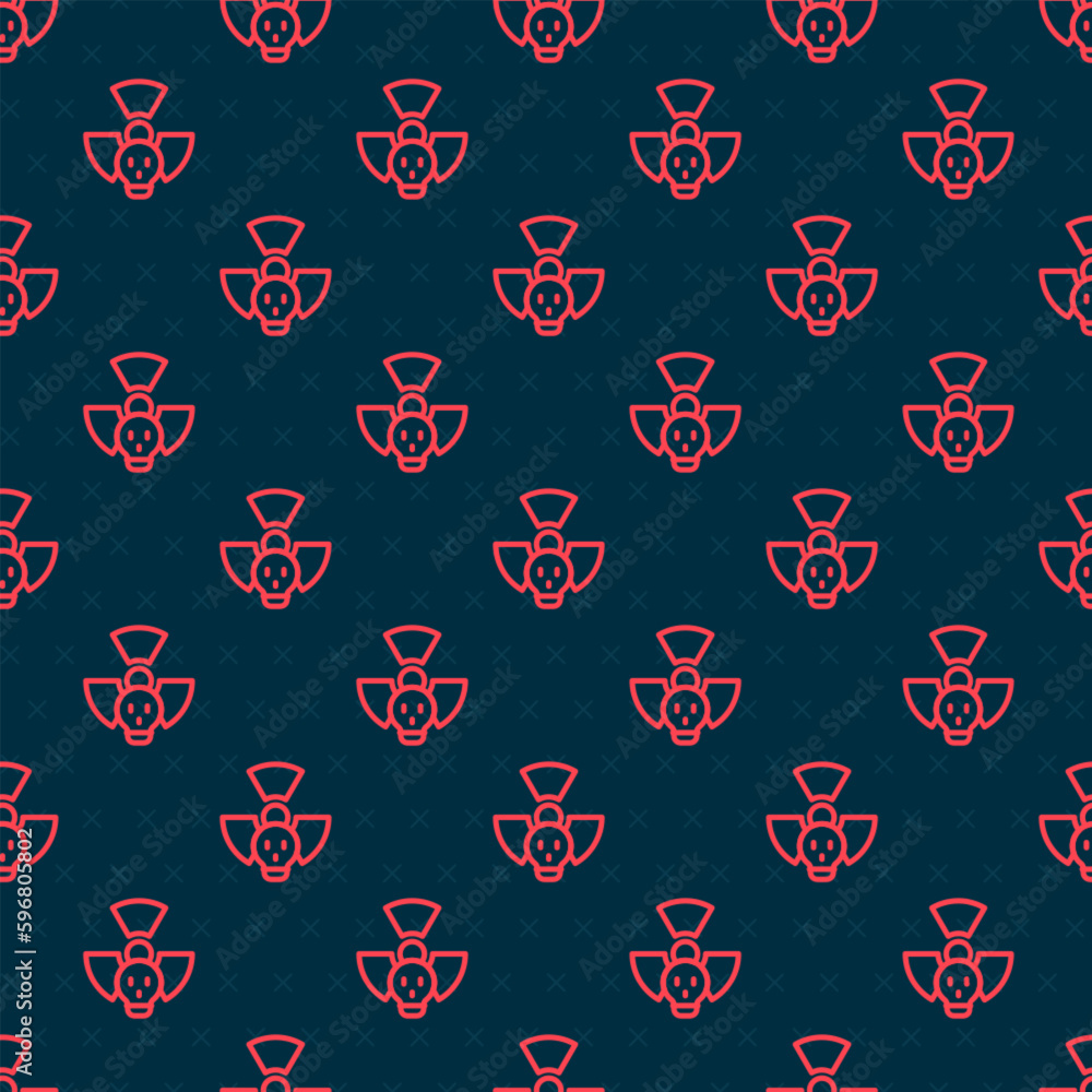 Poster red line radioactive icon isolated seamless pattern on black background. radioactive toxic symbol. r