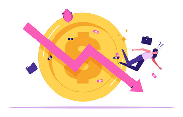 Global financial crisis, recession and losing profits. Businesswoman during economy crash or bankruptcy
