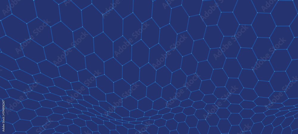 Aufkleber futuristic hexagon background. futuristic honeycomb concept. wave of particles. 3d rendering. data t