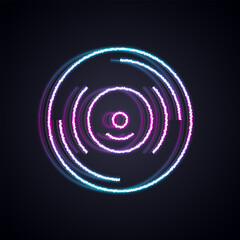 Glowing neon line Vinyl disk icon isolated on black background. Vector