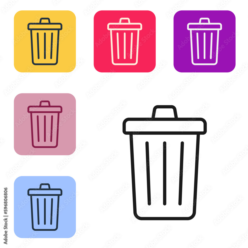 Poster black line trash can icon isolated on white background. garbage bin sign. recycle basket icon. offic