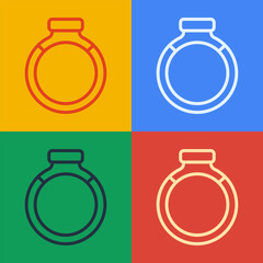 Pop art line Gold ring icon isolated on color background. Vector