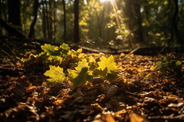 Green forest landscape photo. Generative AI