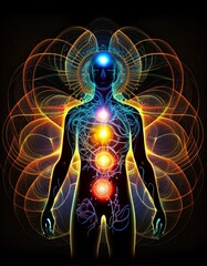 illustrate a cosmic spiritual kundalini awakening and include the electromagnetic field around the human body
