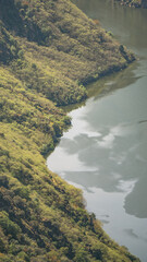 Riverbank of a green canyon 