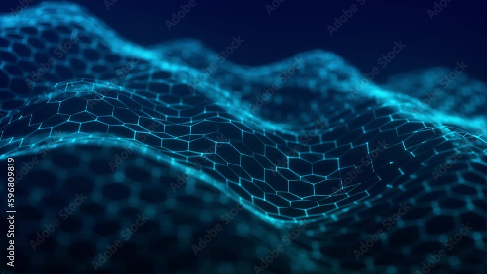 Aufkleber futuristic hexagon background. futuristic honeycomb concept. wave of particles. 3d rendering. data t