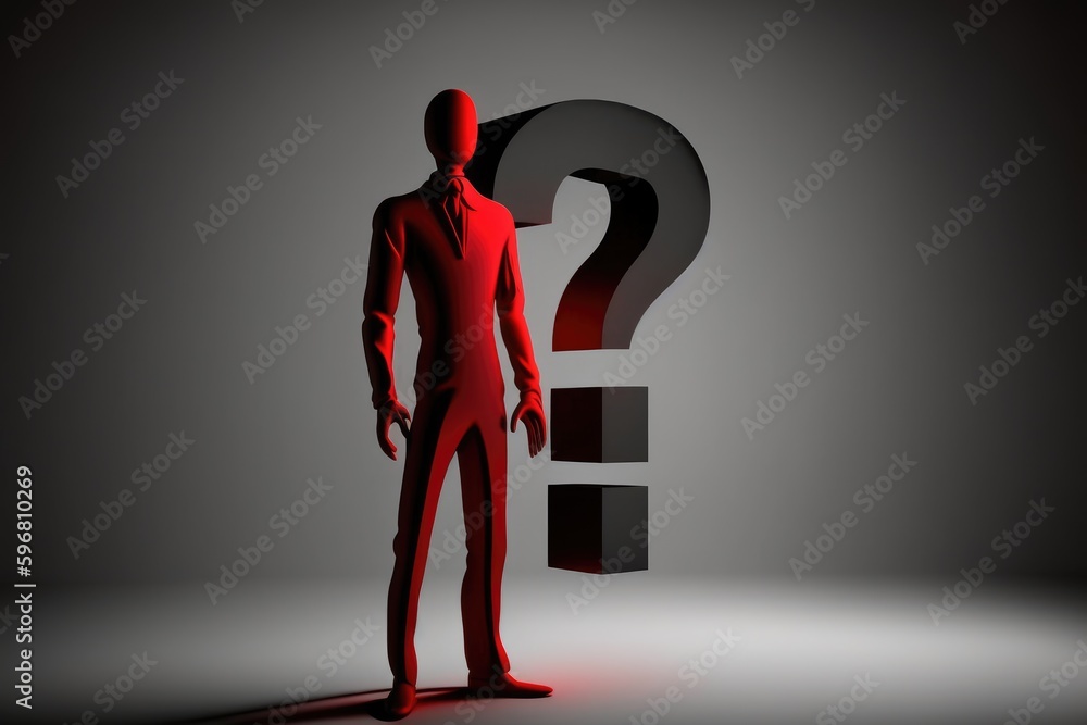 Poster man with question mark in front of a grey background