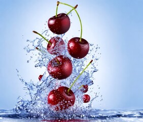 Fototapeta na wymiar Cherries in water splash, createted with generative ai