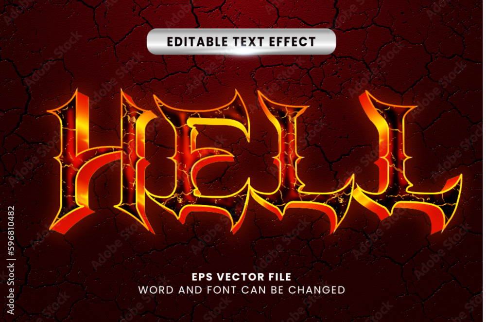 Poster hell with fire flame 3d vector text effect