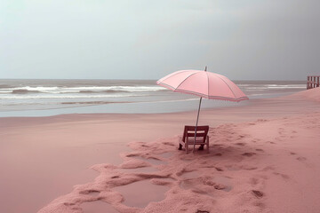 Generative AI illustration Empty beach with umbrellas in fantasy tones