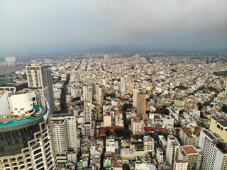 베트남 나트랑의 미니어처 같은 귀여운 건물들의 풍경.공중사진, 