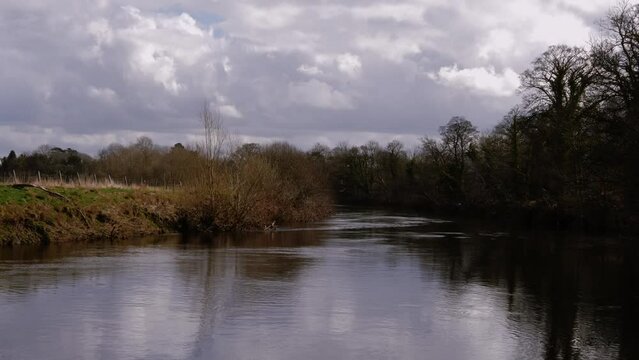 River Aire in Yorkshire England wide establishing shot 