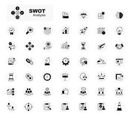 SWOT Analysis Icons. Business SWOT Icons. SWOT Planning Icons. SWOT Strategy Icons. SWOT Evaluation Icons. Vector Editable Stroke Icons.