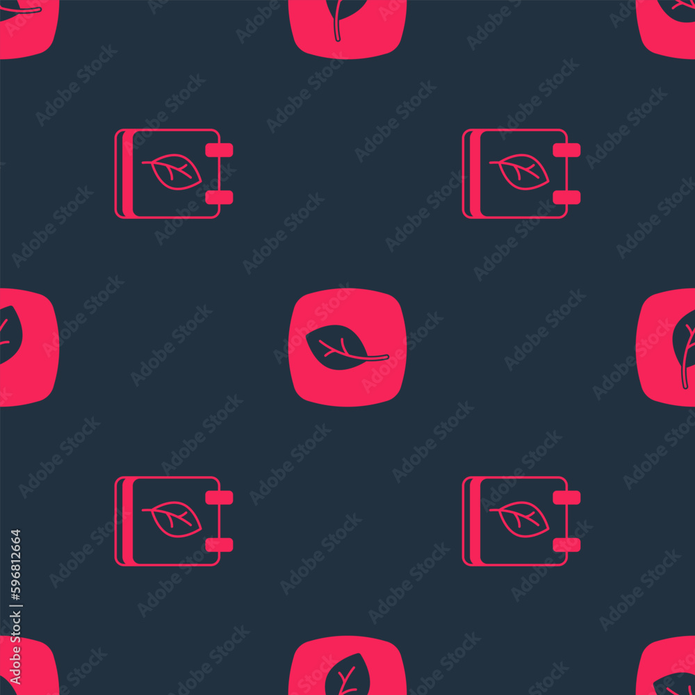 Poster set calendar with autumn leaves and leaf eco symbol on seamless pattern. vector