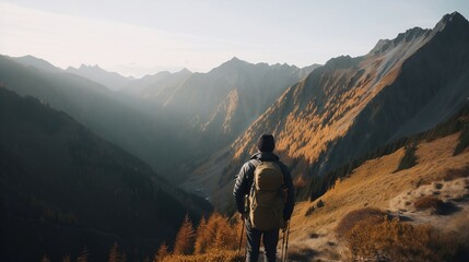 A person hiking in the mountains, Adventurous, AI, AI technology