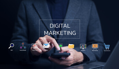 Digital marketing and network technology concept, online media, online advertising to help increase...