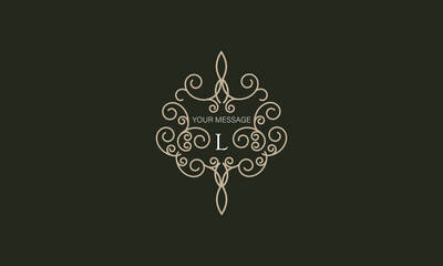 Elegant logo with elements of calligraphic elegant ornament and letter L. Identity design for shop or cafe, store, restaurant, boutique, hotel, heraldic shop, fashion, etc.