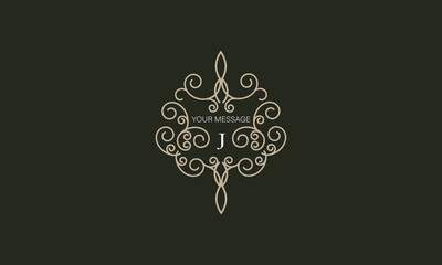 Elegant logo with elements of calligraphic elegant ornament and letter J. Identity design for shop or cafe, store, restaurant, boutique, hotel, heraldic shop, fashion, etc.