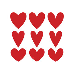 Set of nine hand drawn heart. Handdrawn hearts isolated on white background. 