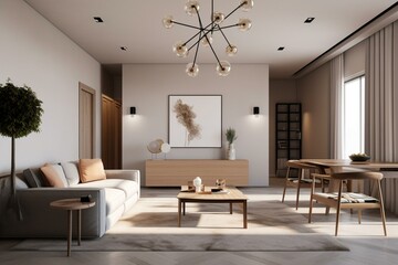 3d rendered home interior showcasing decor and poster template. Generative AI