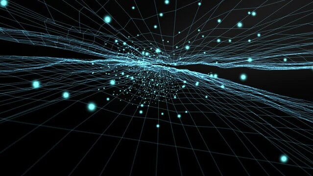 Geometric structure grid travels through space 4k animation 